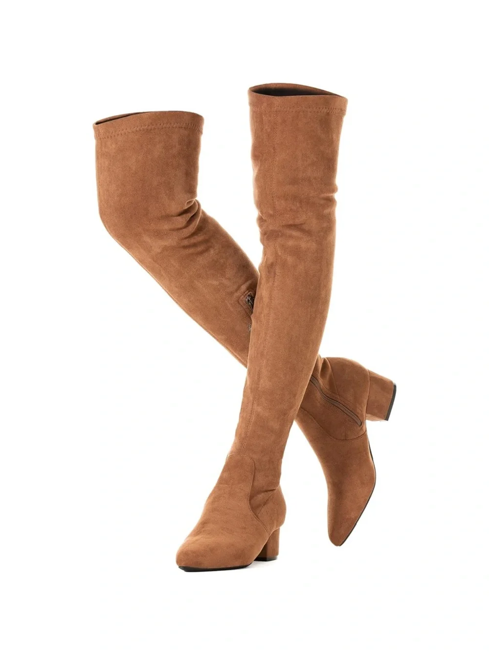 Over-the-Knee Suedette Block Heel Boots in Brown